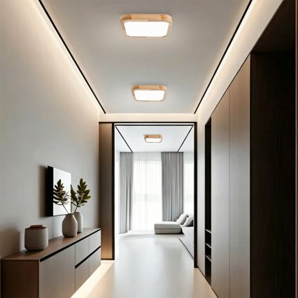 Brilagi - Luminária de teto LED dimerizável WOODLINE SQUARE LED/48W/230V 3000-6000K carvalho 40x40 cm + comando remoto