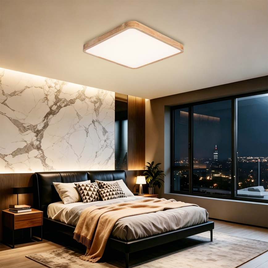 Brilagi - Candeeiro de tecto LED regulável WOODLINE SQUARE LED/80W/230V 3000-6000K carvalho 60x60 cm + controlo remoto