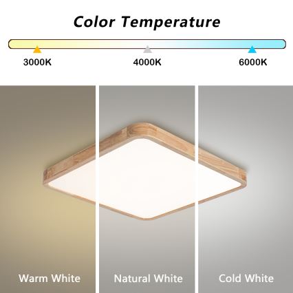Brilagi - Candeeiro de tecto LED regulável WOODLINE SQUARE LED/80W/230V 3000-6000K carvalho 60x60 cm + controlo remoto