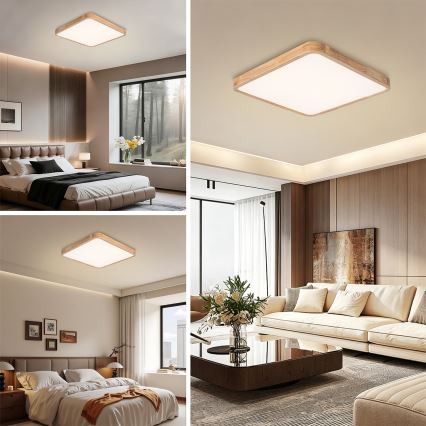 Brilagi - Candeeiro de tecto LED regulável WOODLINE SQUARE LED/80W/230V 3000-6000K carvalho 60x60 cm + controlo remoto