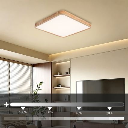 Brilagi - Candeeiro de tecto LED regulável WOODLINE SQUARE LED/80W/230V 3000-6000K carvalho 60x60 cm + controlo remoto