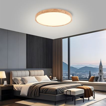 Brilagi - Candeeiro de teto dimável LED WOODROUND LED/40W/230V 3000-6000K Ø 60 cm em madeira IRC 90 + comando remoto