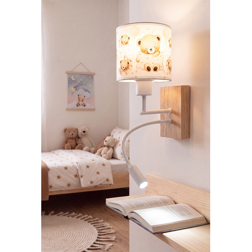 Brilagi - Aplique de parede infantil flexível LED BOBO WOOD 1xE27/25W/230V + LED/3W carvalho/branco/ursinhos