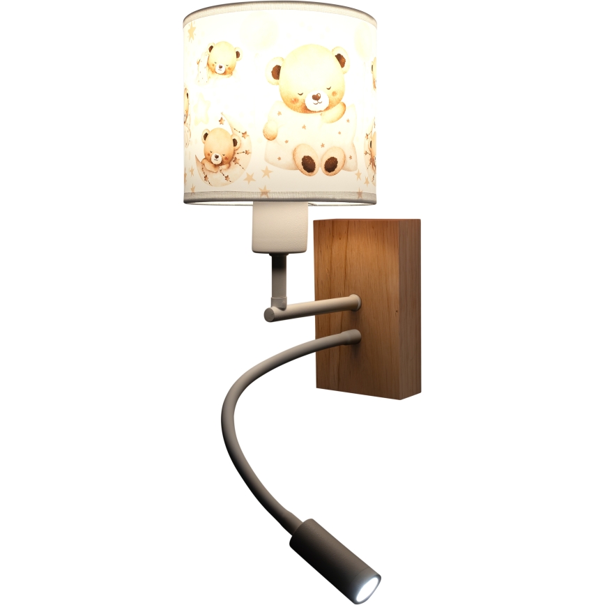 Brilagi - Aplique de parede infantil flexível LED BOBO WOOD 1xE27/25W/230V + LED/3W carvalho/branco/ursinhos