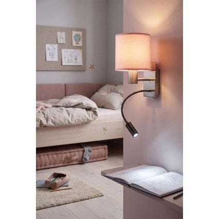 BRILAGI - Aplique de parede LED flexível BOBO 1xE27/25W/230V + LED/3W cromo fosco/rosa