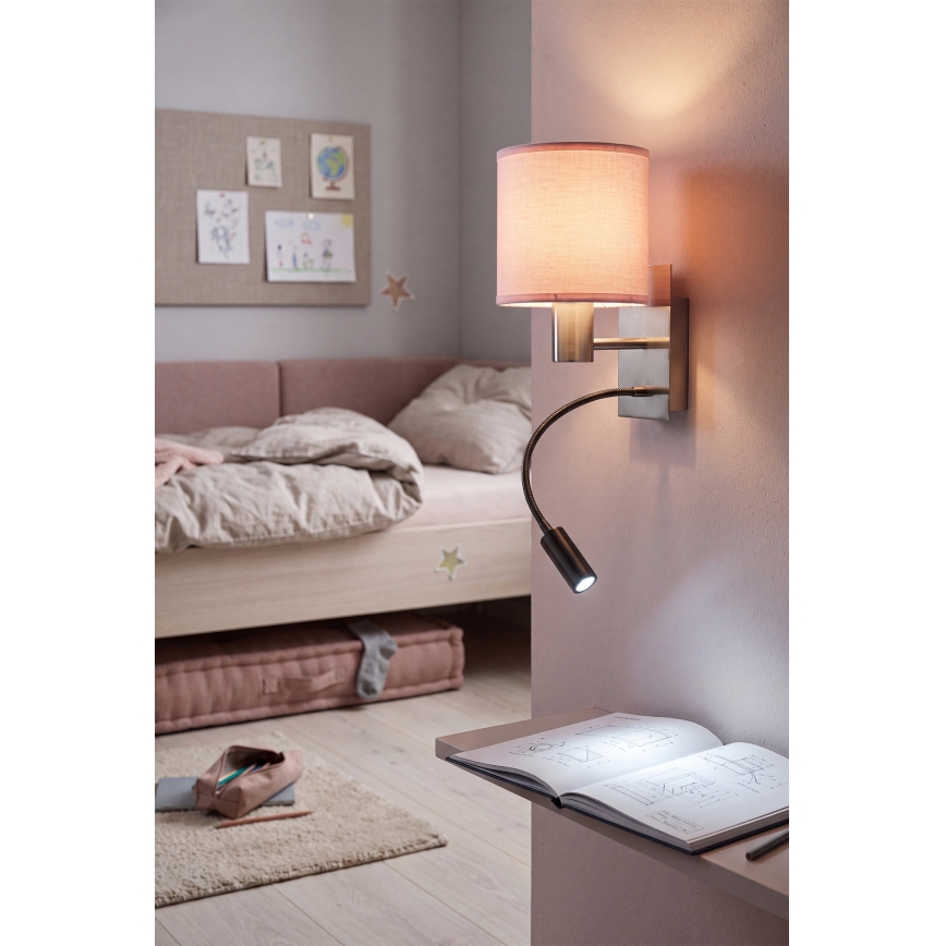 BRILAGI - Aplique de parede LED flexível BOBO 1xE27/25W/230V + LED/3W cromo fosco/rosa