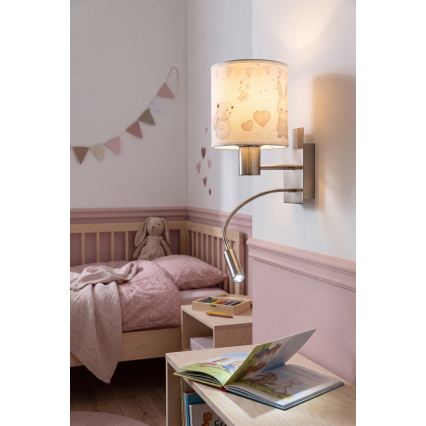 Brilagi - Lâmpada de parede flexível infantil LED BOBO 1xE27/25W/230V + LED/3W cromo fosco/creme/coelhinhos