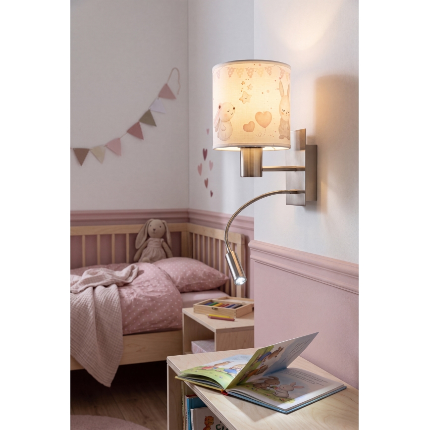 Brilagi - Lâmpada de parede flexível infantil LED BOBO 1xE27/25W/230V + LED/3W cromo fosco/creme/coelhinhos