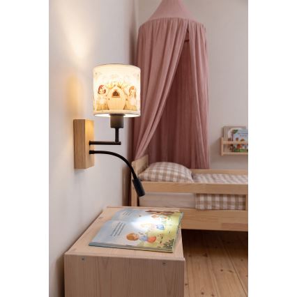 BRILAGI - Lâmpada LED de parede flexível para crianças BOBO WOOD 1xE27/25W/230V + LED/3W carvalho/preto/branco/rosa/fadas