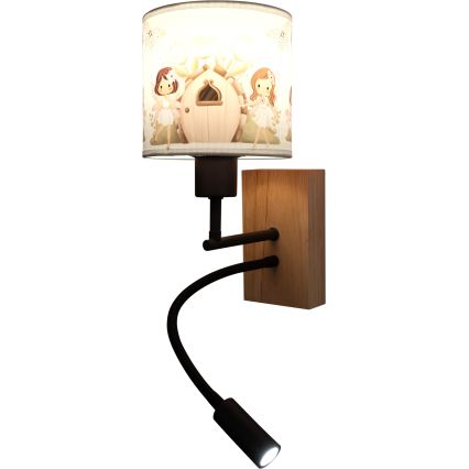 BRILAGI - Lâmpada LED de parede flexível para crianças BOBO WOOD 1xE27/25W/230V + LED/3W carvalho/preto/branco/rosa/fadas
