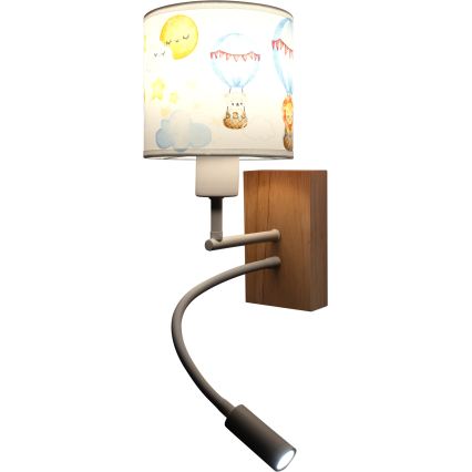 Brilagi - Aplique de parede LED flexível infantil BOBO WOOD 1xE27/25W/230V + LED/3W carvalho/branco/animais