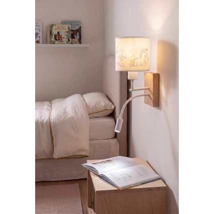 BRILAGI - Aplique de parede infantil LED flexível BOBO WOOD 1xE27/25W/230V + LED/3W carvalho/branco/unicórnios