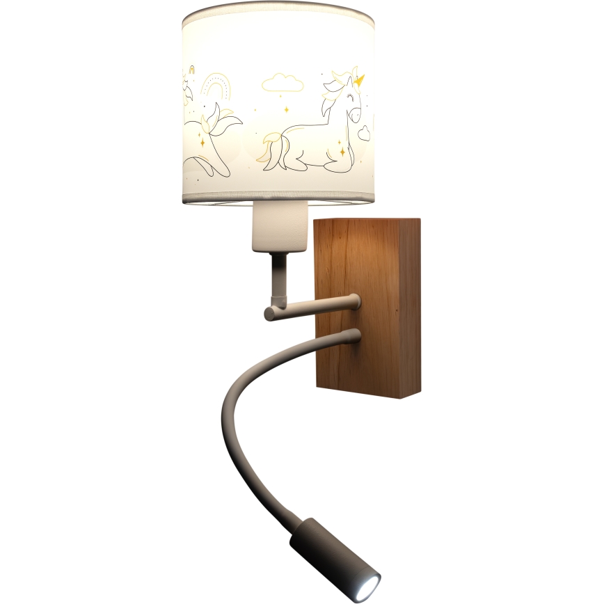 BRILAGI - Aplique de parede infantil LED flexível BOBO WOOD 1xE27/25W/230V + LED/3W carvalho/branco/unicórnios