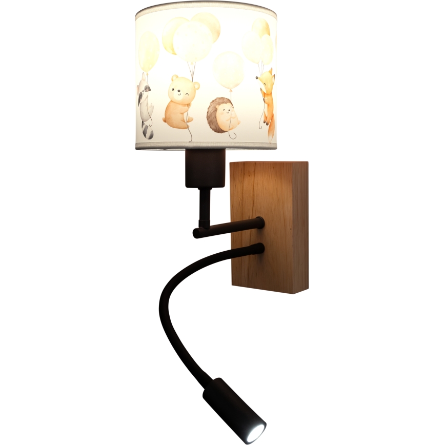 Brilagi - Candeeiro de parede infantil flexível LED BOBO WOOD 1xE27/25W/230V + LED/3W carvalho/preto/branco/motivos de animais