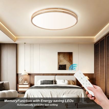 Brilagi - Candeeiro de teto LED regulável MOLINA LED/100W/230V 3000-6000K carvalho Ø 80 cm + controlo remoto
