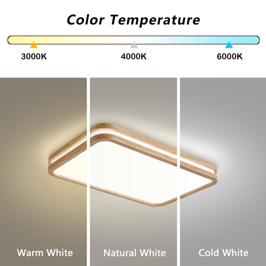 BRILAGI - Candeeiro de tecto LED regulável MOLINA SQUARE LED/54W/230V 3000-6000K carvalho 60x40 cm + comando remoto