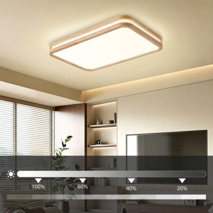BRILAGI - Candeeiro de tecto LED regulável MOLINA SQUARE LED/54W/230V 3000-6000K carvalho 60x40 cm + comando remoto