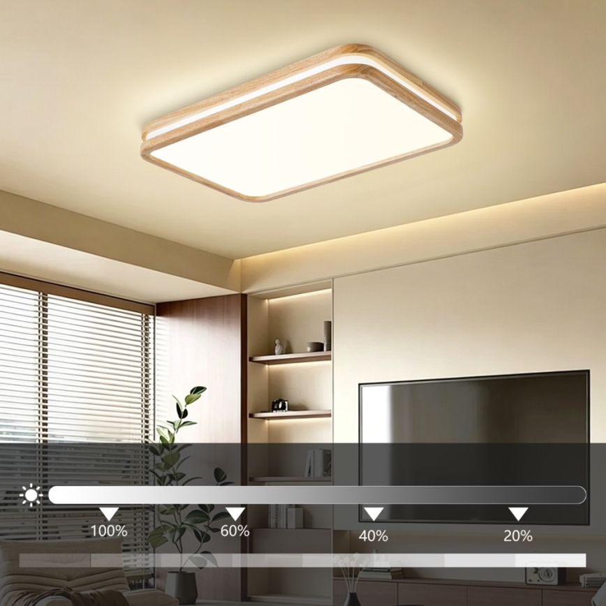 BRILAGI - Candeeiro de tecto LED regulável MOLINA SQUARE LED/54W/230V 3000-6000K carvalho 60x40 cm + comando remoto