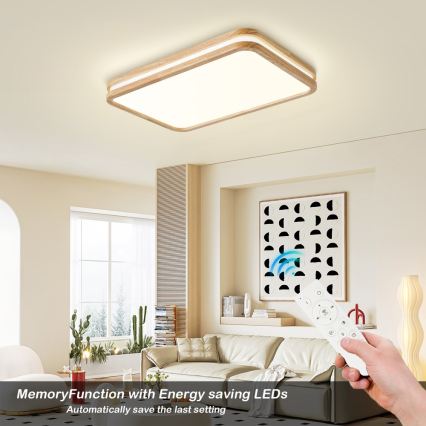 BRILAGI - Candeeiro de tecto LED regulável MOLINA SQUARE LED/54W/230V 3000-6000K carvalho 60x40 cm + comando remoto