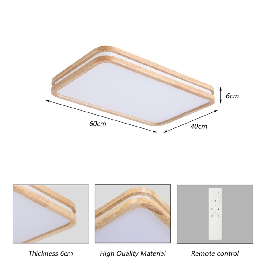 BRILAGI - Candeeiro de tecto LED regulável MOLINA SQUARE LED/54W/230V 3000-6000K carvalho 60x40 cm + comando remoto