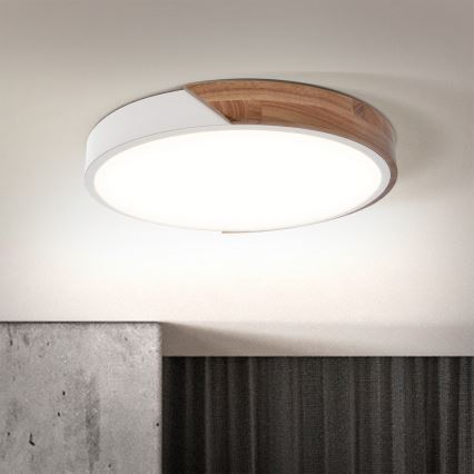 Brilagi - Candeeiro de teto LED dimerizável PILANA LED/48W/230V carvalho/branco Ø 40 cm + comando remoto