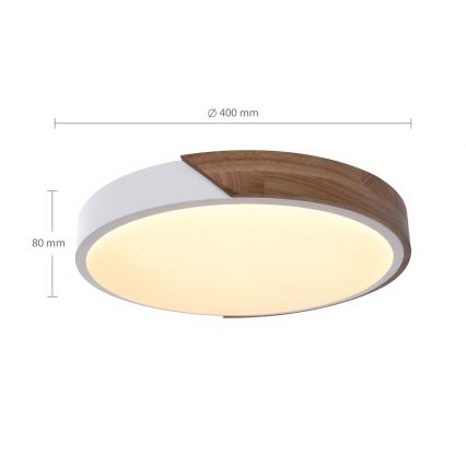 Brilagi - Candeeiro de teto LED dimerizável PILANA LED/48W/230V carvalho/branco Ø 40 cm + comando remoto