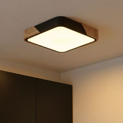 Brilagi - Candeeiro de tecto LED dimerizável PILANA LED/48W/230V 3000-6500K carvalho/preto 42x42 cm + controlo remoto