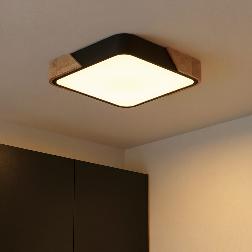Brilagi - Candeeiro de tecto LED dimerizável PILANA LED/48W/230V 3000-6500K carvalho/preto 42x42 cm + controlo remoto