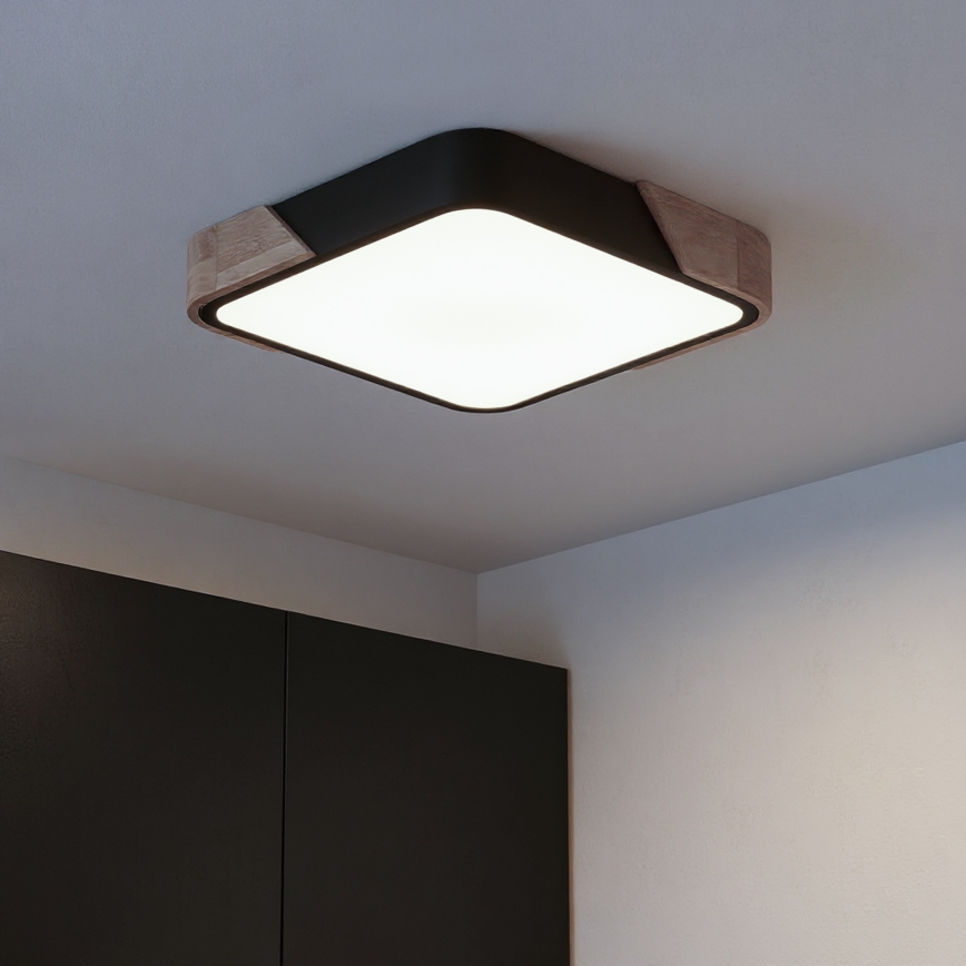Brilagi - Candeeiro de tecto LED dimerizável PILANA LED/48W/230V 3000-6500K carvalho/preto 42x42 cm + controlo remoto