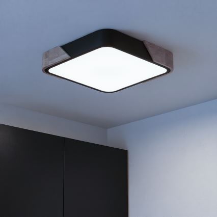 Brilagi - Candeeiro de tecto LED dimerizável PILANA LED/48W/230V 3000-6500K carvalho/preto 42x42 cm + controlo remoto