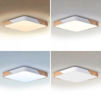 Brilagi - Luminária de teto LED dimerizável PILANA LED/60W/230V 3000-6500K carvalho/branco 56x56 cm + comando remoto