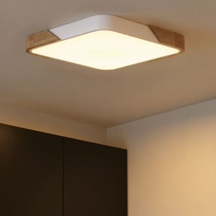 Brilagi - Luminária de teto LED dimerizável PILANA LED/60W/230V 3000-6500K carvalho/branco 56x56 cm + comando remoto