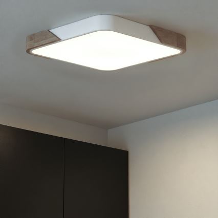Brilagi - Luminária de teto LED dimerizável PILANA LED/60W/230V 3000-6500K carvalho/branco 56x56 cm + comando remoto