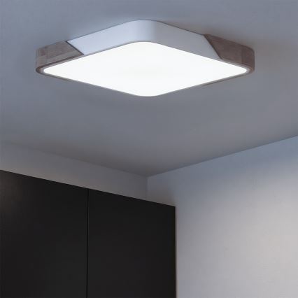Brilagi - Luminária de teto LED dimerizável PILANA LED/60W/230V 3000-6500K carvalho/branco 56x56 cm + comando remoto