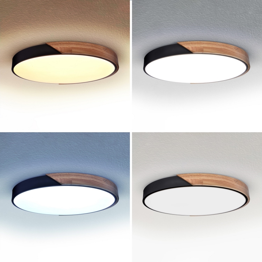 Brilagi - Candeeiro de teto LED dimerizável PILANA LED/60W/230V 3000-6500K carvalho/preto Ø 60 cm + comando remoto