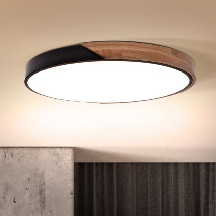 Brilagi - Candeeiro de teto LED dimerizável PILANA LED/60W/230V 3000-6500K carvalho/preto Ø 60 cm + comando remoto