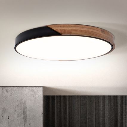 Brilagi - Candeeiro de teto LED dimerizável PILANA LED/60W/230V 3000-6500K carvalho/preto Ø 60 cm + comando remoto