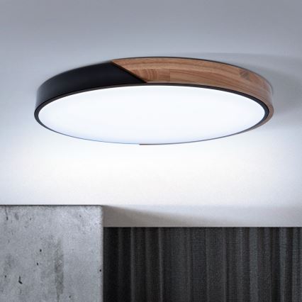 Brilagi - Candeeiro de teto LED dimerizável PILANA LED/60W/230V 3000-6500K carvalho/preto Ø 60 cm + comando remoto