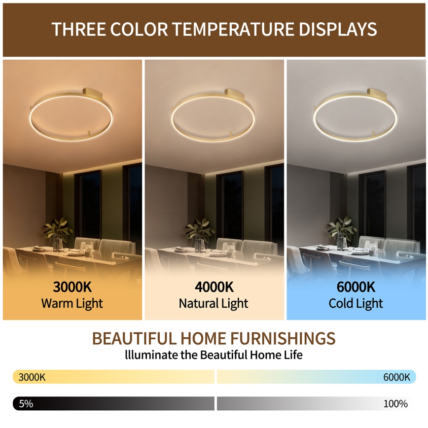 Brilagi - Candeeiro de Tecto LED Dimerizável PORTOFINO LED/60W/230V 3000-6000K Ø 80 cm dourado + controlo remoto