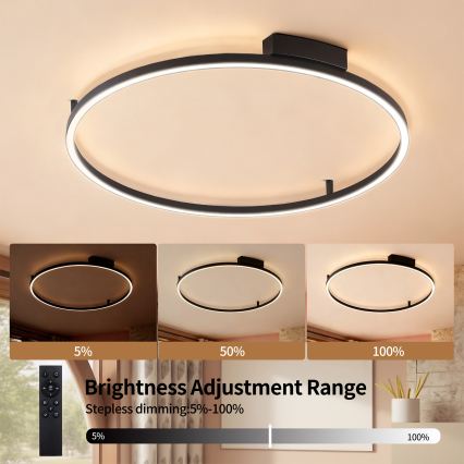 Brilagi - Candeeiro de tecto LED dimerizável PORTOFINO LED/60W/230V 3000-6000K diâmetro 80 cm preto + comando remoto