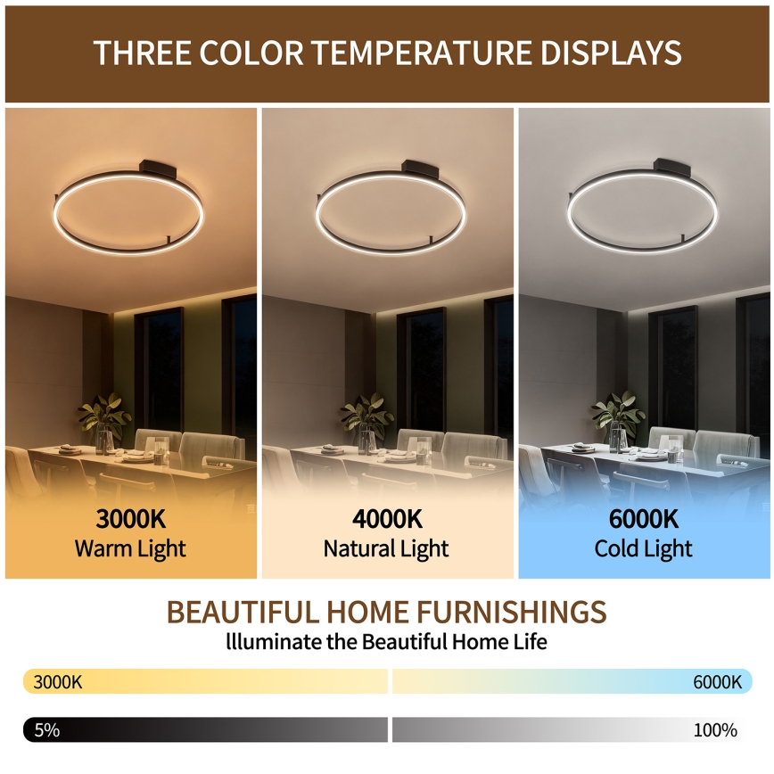 Brilagi - Candeeiro de tecto LED dimerizável PORTOFINO LED/60W/230V 3000-6000K diâmetro 80 cm preto + comando remoto