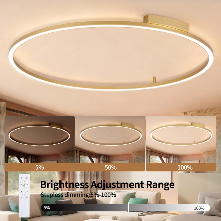 Brilagi - Candeeiro de teto LED regulável PORTOFINO LED/85W/230V 3000-6000K Ø 120 cm dourado + controlo remoto