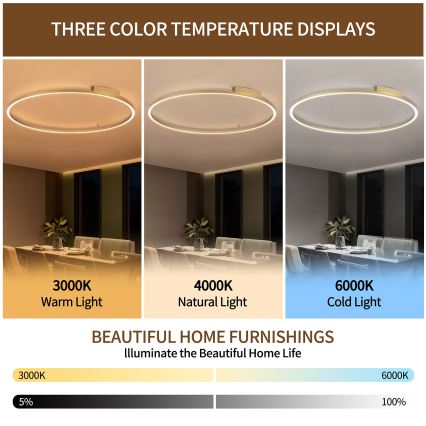 Brilagi - Candeeiro de teto LED regulável PORTOFINO LED/85W/230V 3000-6000K Ø 120 cm dourado + controlo remoto