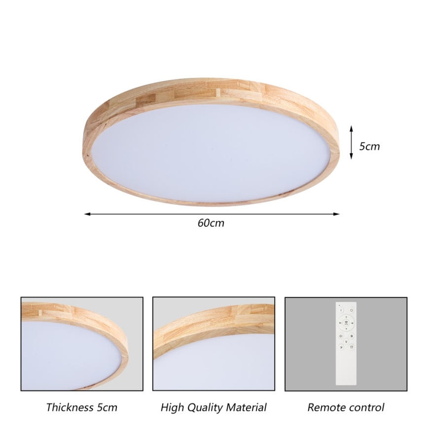 Brilagi - Candeeiro de teto LED regulável WOODLINE LED/72W/230V 3000-6000K carvalho, Ø 60 cm + comando remoto