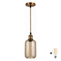 BRILAGI - Candeeiro LED suspenso por cabo RETRO GLASS 1xE27/60W/230V Ø 14 cm dourado/castanho fumado