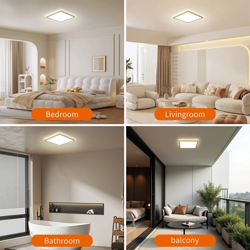 Brilagi - Candeeiro de tecto LED para casa de banho ULTRA SLIM LED/18W/230V 30x30 cm dourado IP54