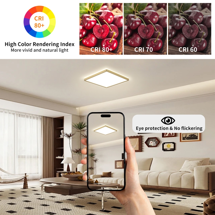 Brilagi - Candeeiro de tecto LED para casa de banho ULTRA SLIM LED/18W/230V 30x30 cm dourado IP54