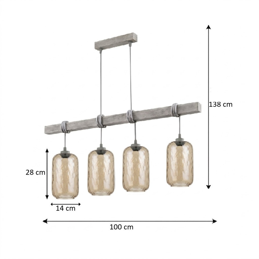 BRILAGI - Lustre suspenso em cabo WOOD GLASS 4xE27/60W/230V pinho/cinzento/castanho fumado