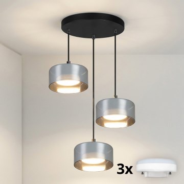 Brilagi - Candeeiro pendente em cabo dimerizável LED RGB+CCT AURA LUX 3xGX53/14W/230V 2700-6500K Wi-Fi Tuya preto/fumado