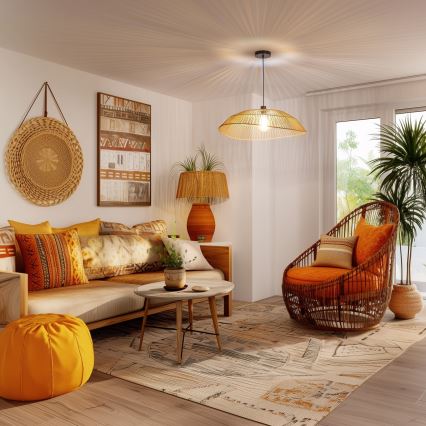 Brilagi - Candeeiro pendente LED CERIA BOHO 1xE27/40W/230V, diâmetro 70 cm, castanho